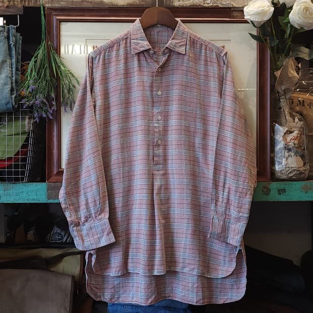 60s 프랑스 워크셔츠 가드너 빈티지 셔츠 라이트 핑크 잔체크 s