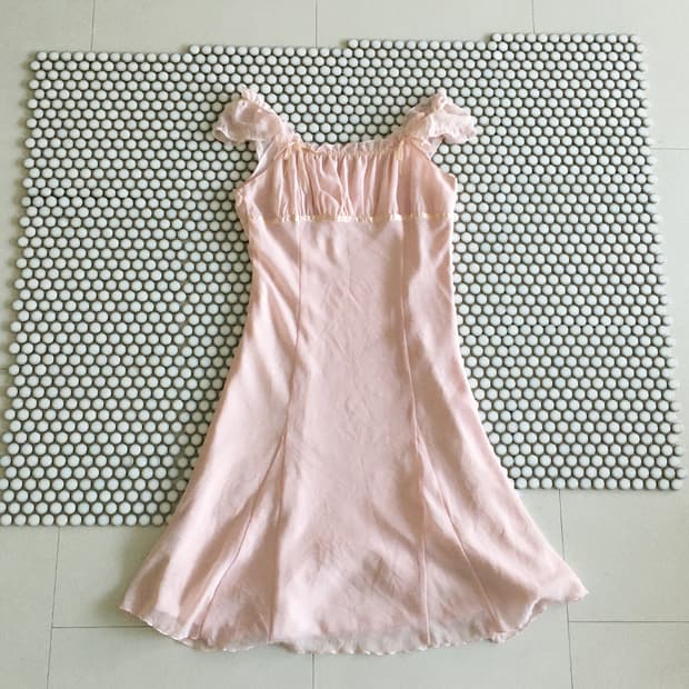 satin ribbon ruffle slip dress