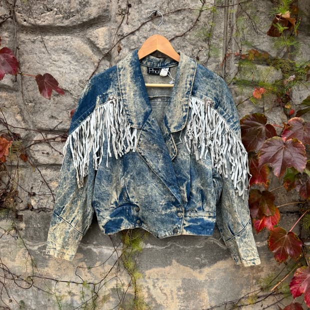 80s phoenix 빈티지 스톤워싱 데님 프린지 웨스턴 자켓 L