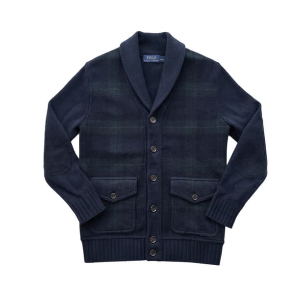 폴로 블랙와치 숄카라 가디건