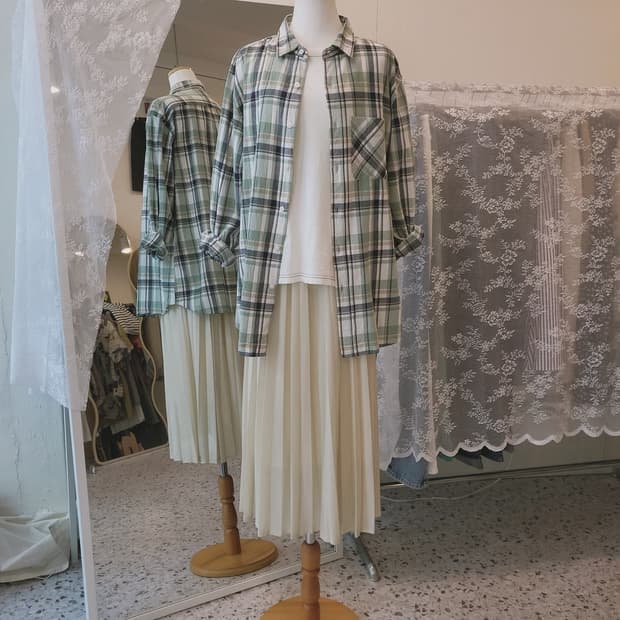 Natural story 그린체크 남방