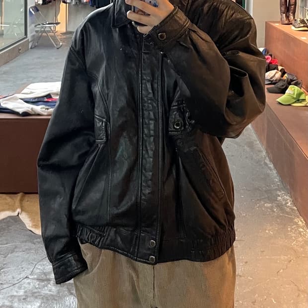 빈티지 블랙 봄버 레더 자켓 H285