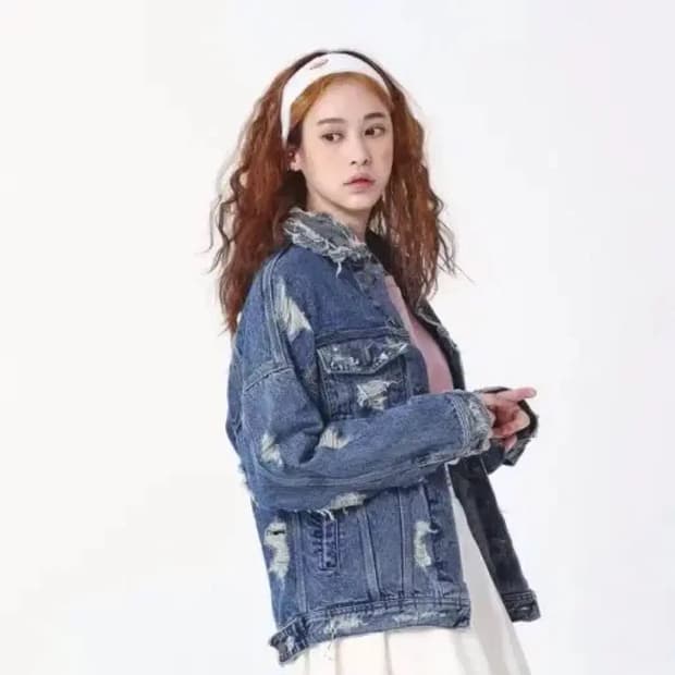 로맨틱크라운 디스트로이드 드롭숄더 오버핏 데님 자켓 청자켓