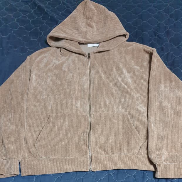 오버핏 벨벗 긴팔 후드티 브라운 (XL)