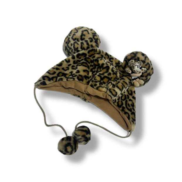 도쿄디즈니 미니마우스 호피 레오파드 갸루 털모자 일본빈티지