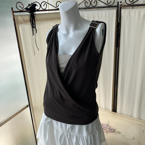 khaki pearl layered sleeveless