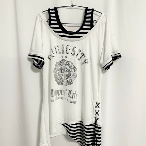 Silver print off-shoulder layered top