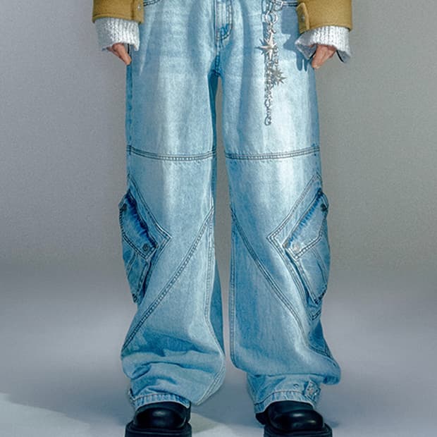 베이컨트 아카이브 카고 데님 팬츠 라이트 블루