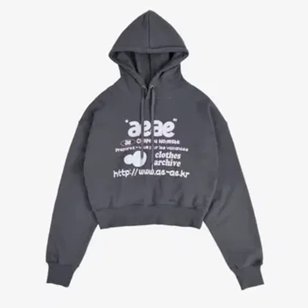 aeae 두들 웹 로고 크롭 후드티 차콜