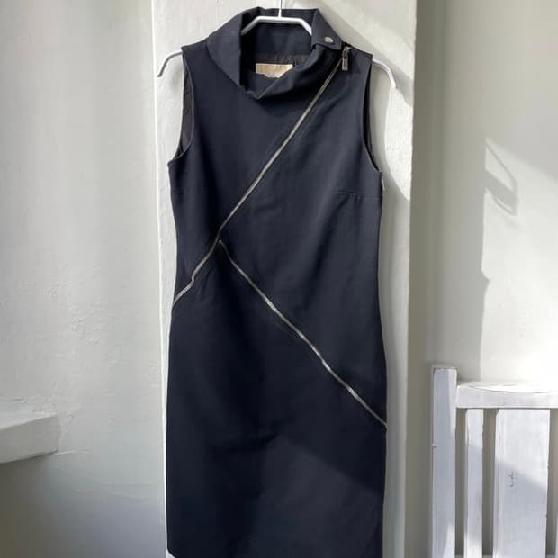 asymmetric zip high-neck dress