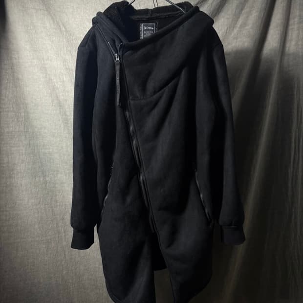 XFRM 사선 롱 플리스 후드 집업