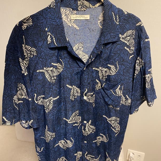 올드조 실크 오픈카라 셔츠 네이비