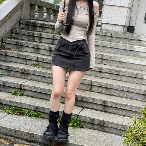 택O 새 상품 단종 보통의날 카고 스커트팬츠 S 차콜, 블랙