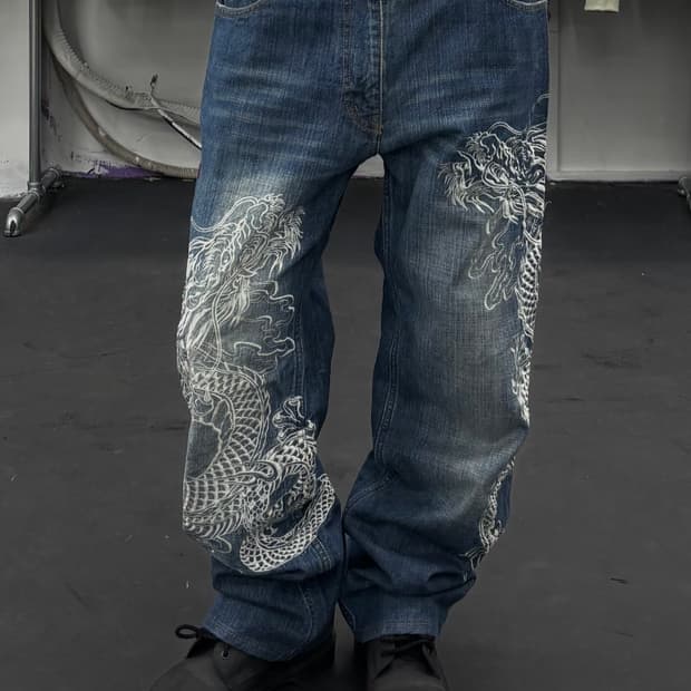 카라쿠리 타마시 오리엔탈 드래곤 데님팬츠