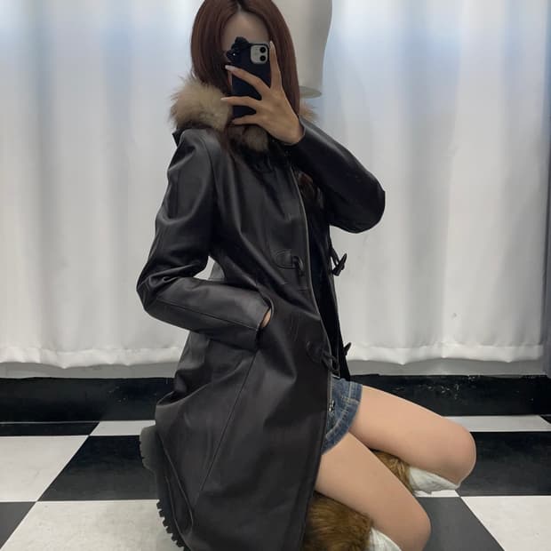 🎸브라운 퍼 레더 롱 코트🎸