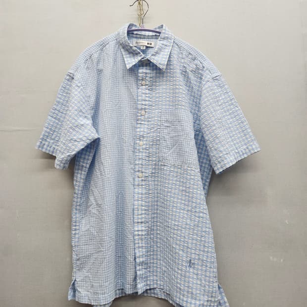 유니클로xJW앤더슨 시어서커 깅엄체크 반팔셔츠 M(L)남여공용