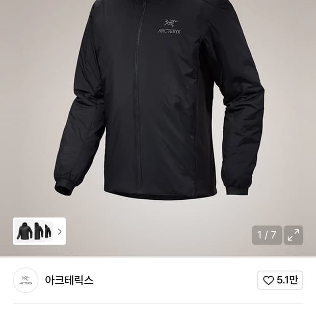 아크테릭스 아톰 후디 남성 블랙 S