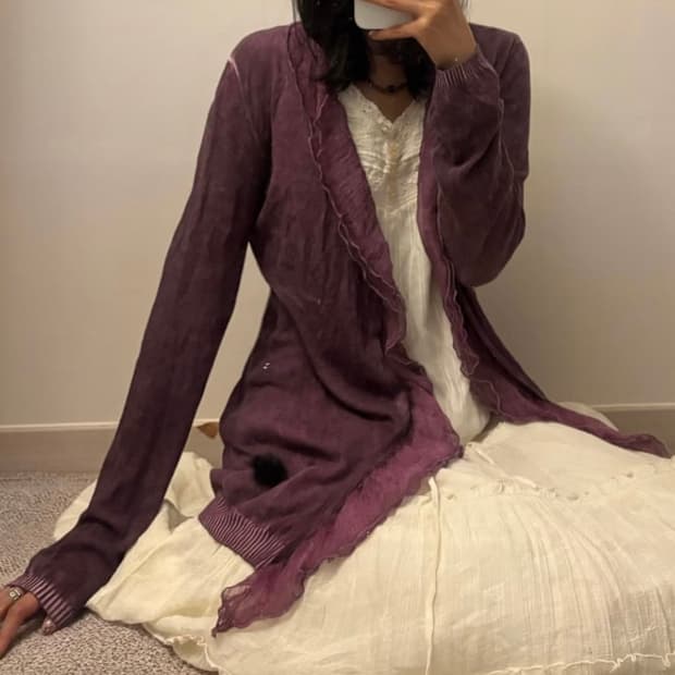 JPN Vintage 갸루 오리엔탈 퍼방울 롱가디건