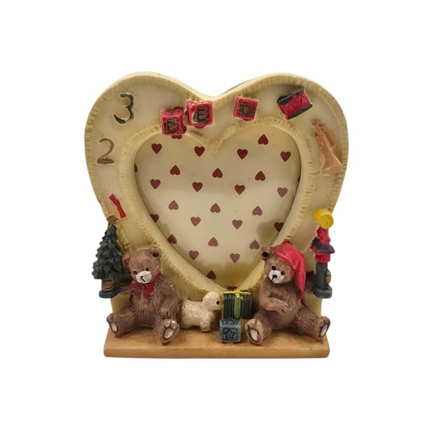 90s 레트로 테디베어 하트 피겨린 액자