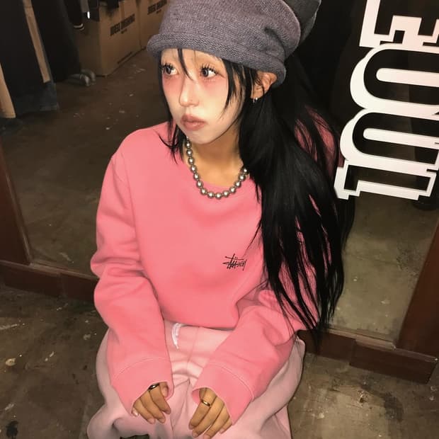 Stussy Stock Logo Pink SweatShirts