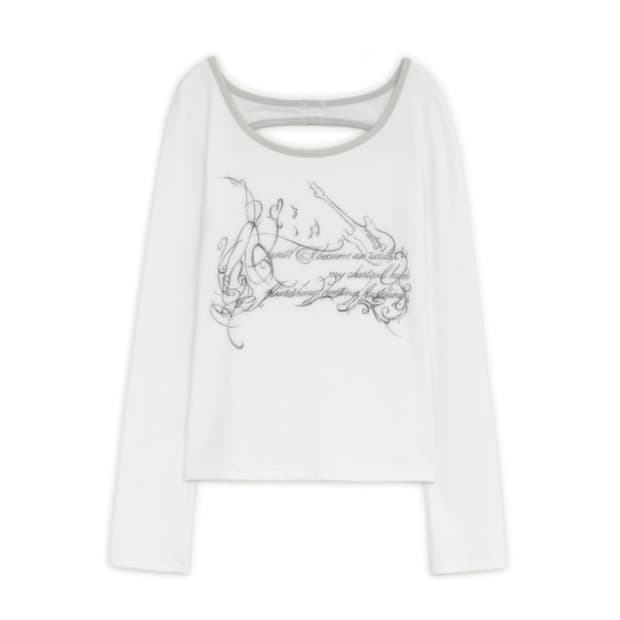 허그유어스킨 슬릿 버튼 프린트 탑 (화이트)