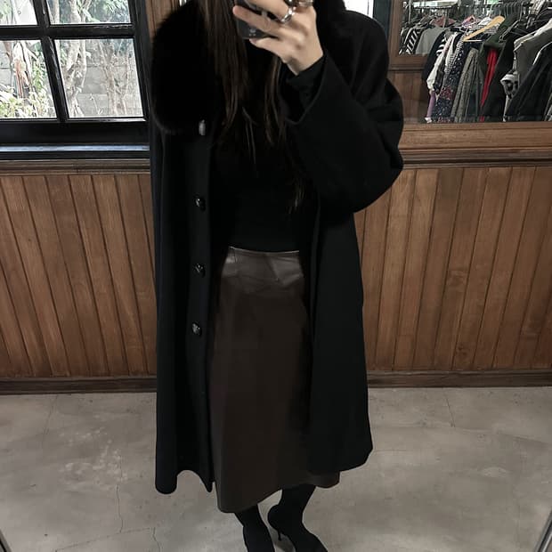 JPV neckline fur cashmere coat