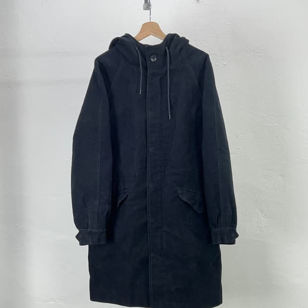 아페쎄 블랙 모드 투 포켓 후드 롱 코트 자켓