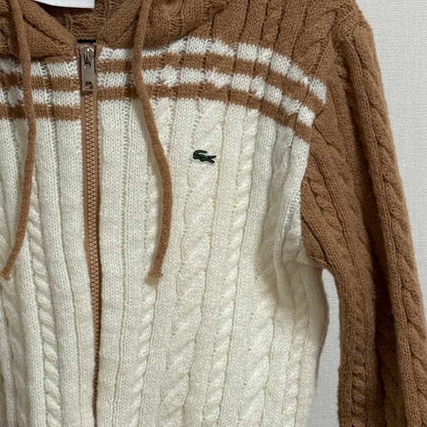 라코스테 케이블 니트 후드 집업 FR 38