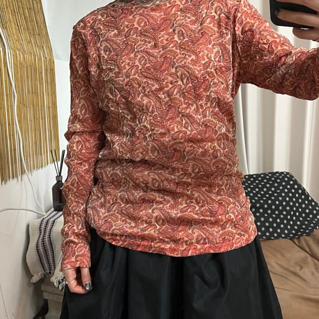 빈티지 여성 페이즐리 반폴라 롱슬리브 