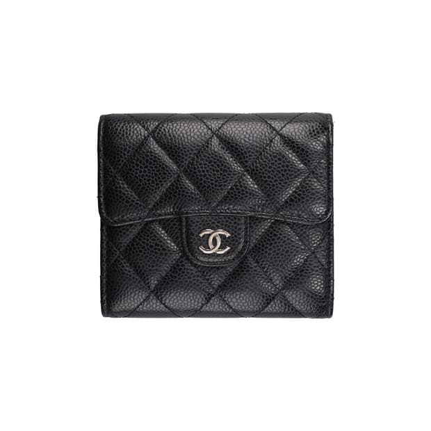 샤넬 AP0231 클래식 스몰 플랩 지갑 카프스킨 & 실버 메탈 블랙