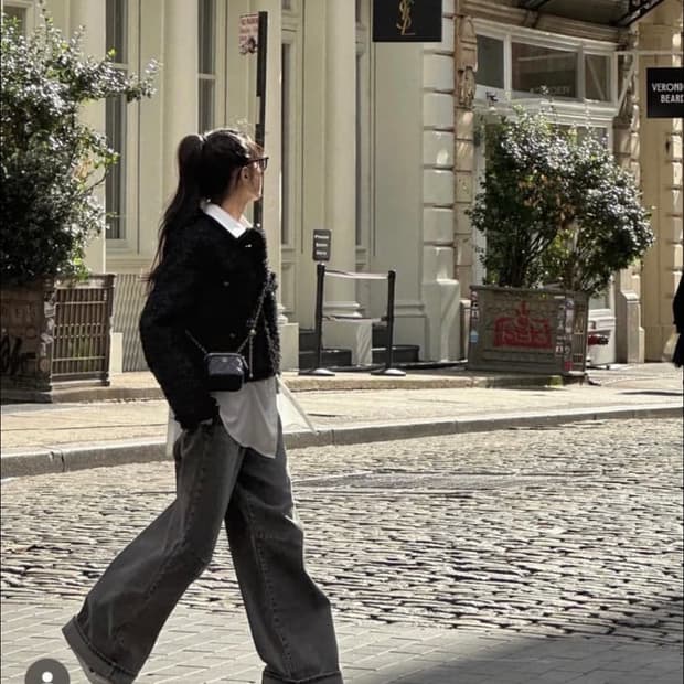 카키포인트 박시 데님 흑청 s