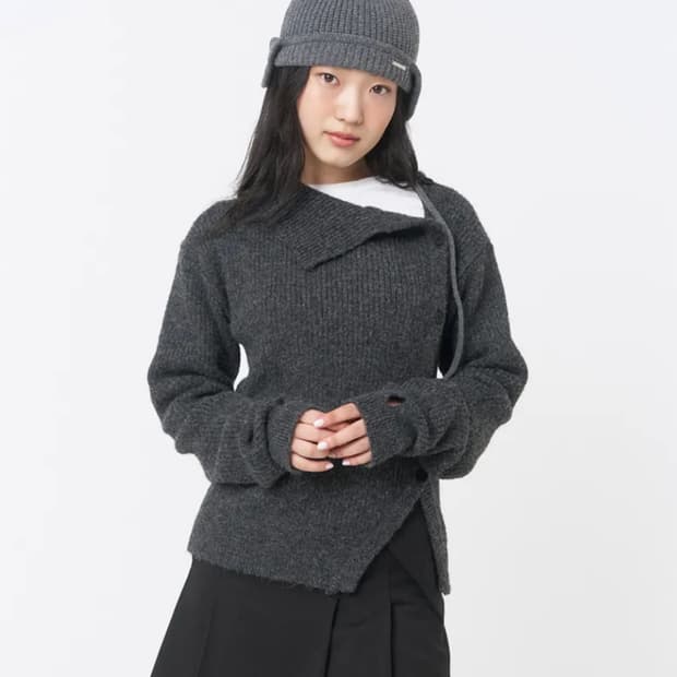 미세키서울 사이드 버튼 니트 차콜