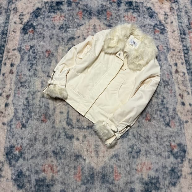 Armani ivory trimming fur jacket