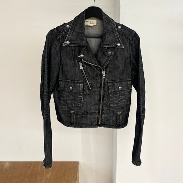 데님앤서플라이 랄프로렌 블랙 데님 바이커 자켓