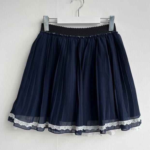 네이비 플리츠 레이스 스커트