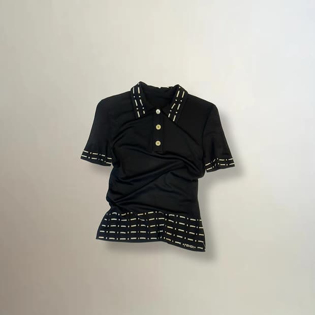 펜디 PK 반팔 티셔츠 자수 스티치 로고 디테일 슬림핏 블랙