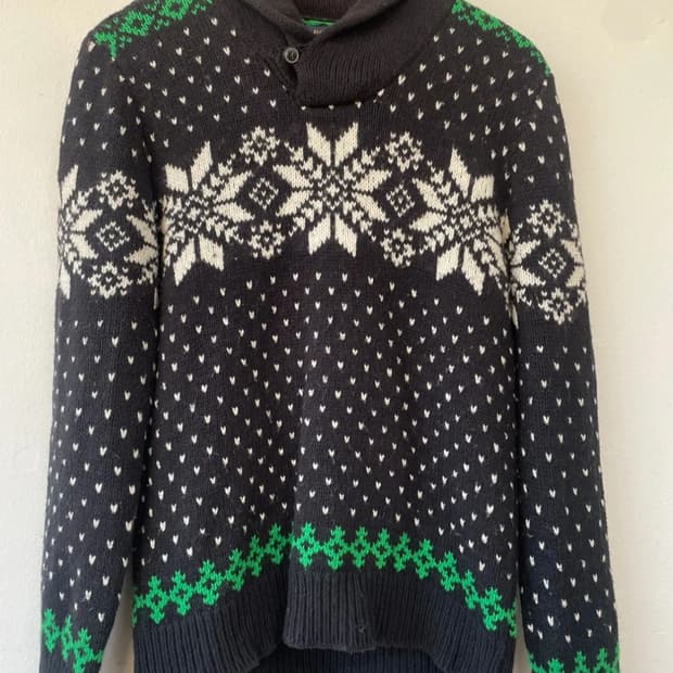 폴로랄프로렌 블랙노르딕 스노우플레이크 숄카라 니트 