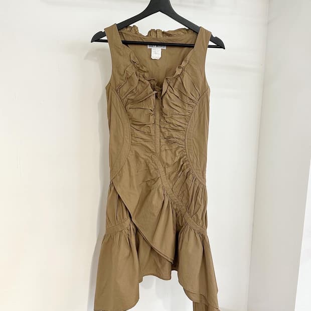 이세이미야케 브라운 셔링 코튼 원피스