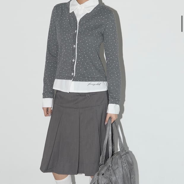 팬시클럽 포멀 버튼 플리츠 미디 스커트 그레이