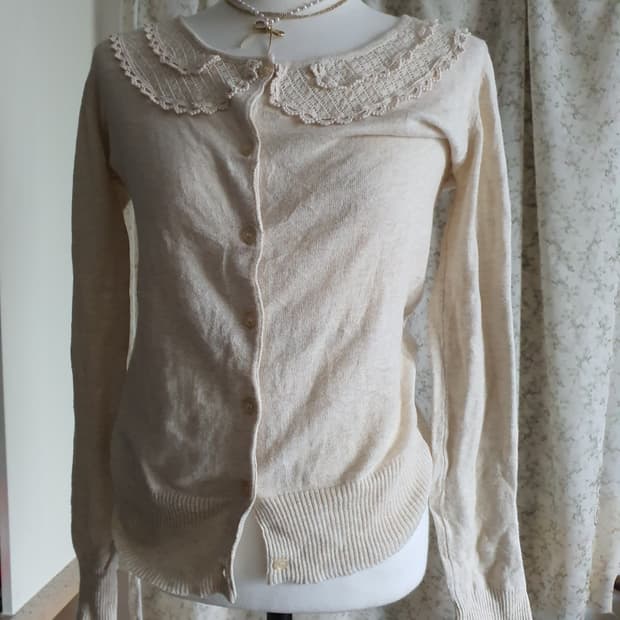 [모리걸] 레이스 칼라 가디건 아이보리