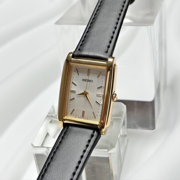 80's90's 빈티지 세이코 골드 탱크 리넨 텍스쳐 워치