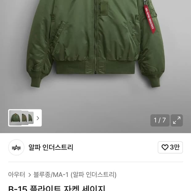 알파인더스트리 B-15 플라이트 자켓 세이지