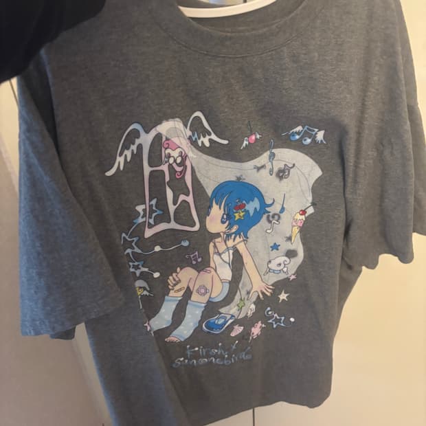 키르시X썬원버드 메인 그래픽 빅오 사이즈 티셔츠 멜란지 그레이