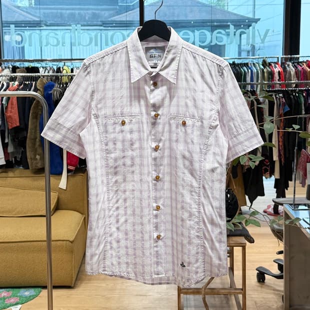 비비안 웨스트우드 맨 퍼플 체크 하프 셔츠 