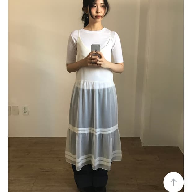 더기 쉬어 핀턱 롱 드레스