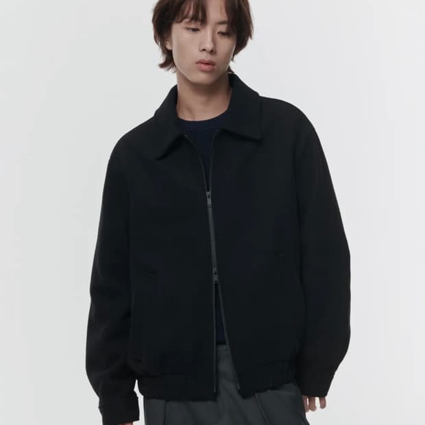 (L) 무탠다드 울 블렌드 미니멀 블루종 재킷 [블랙]