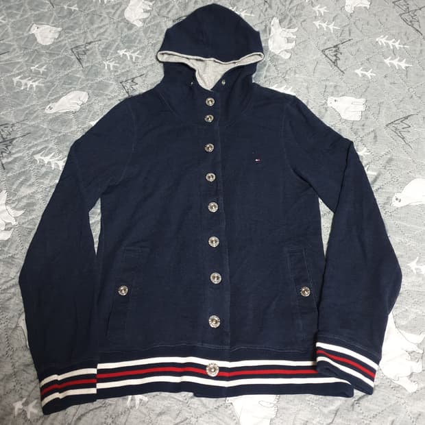 (일본판) 타미힐피거 슬림핏 빈티지 버튼 후드티 네이비 (S)