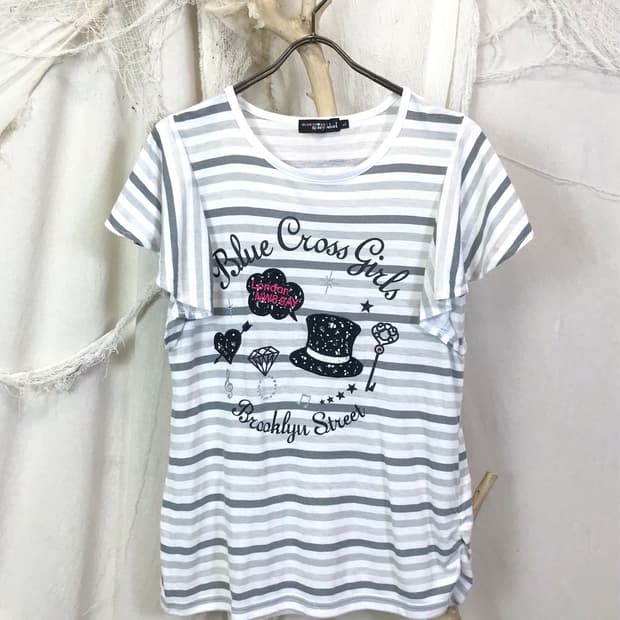 스트라이프 키치프린팅 반팔티