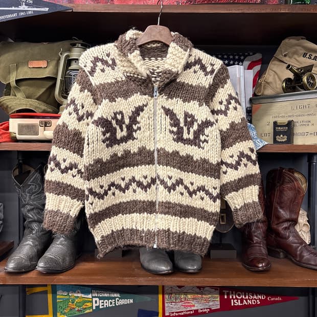 80s Talon 지퍼 썬더버드 패턴 네이티브 코위찬 스웨터 N102