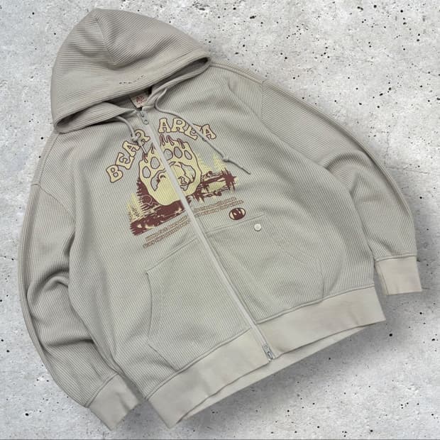 [S] 에드오프 ADD OFF 베어 그래픽 와플 후드 집업 C641